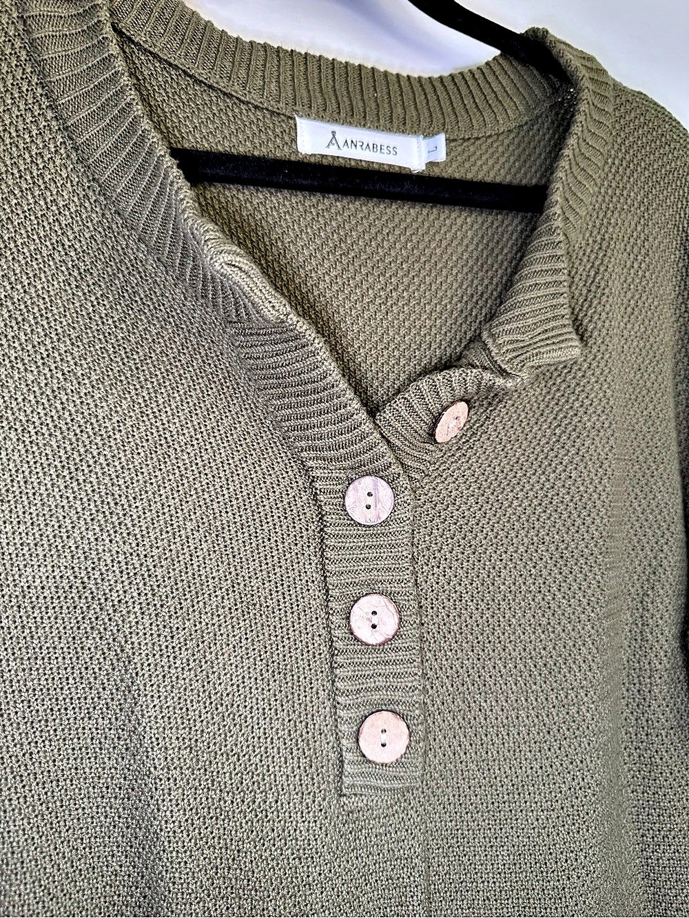 Anrabess Waffle Knit Button V-Neck Sweater Midi Dress Earthy Boho Olive Green La - Picture 6 of 11